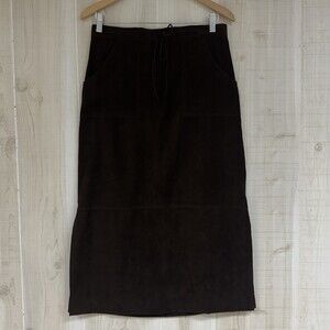 Vtg 90’s First Option Chocolate Brown Faux Suede Maxi Skirt Side Slits Boho 8/10